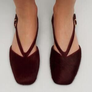 ZARA Double Strap Leather Ballet Flats NWT